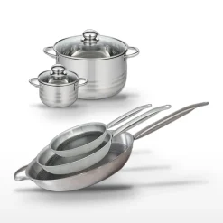 Lot de 3 Poêles Elo Relief Solution 24/28/32 cm et 2 Faitouts 12/20 cm