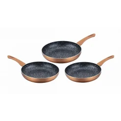 Lot de 3 Poêles en pierre 20 24 28cm Induction cuivre Cenocco CC2001-COP