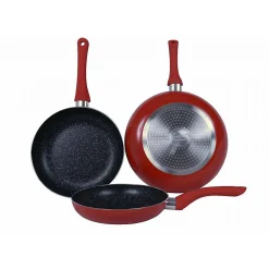 Lot de 3 Poêles en pierre 20 24 28cm Induction rouge Cenocco CC2001-RED