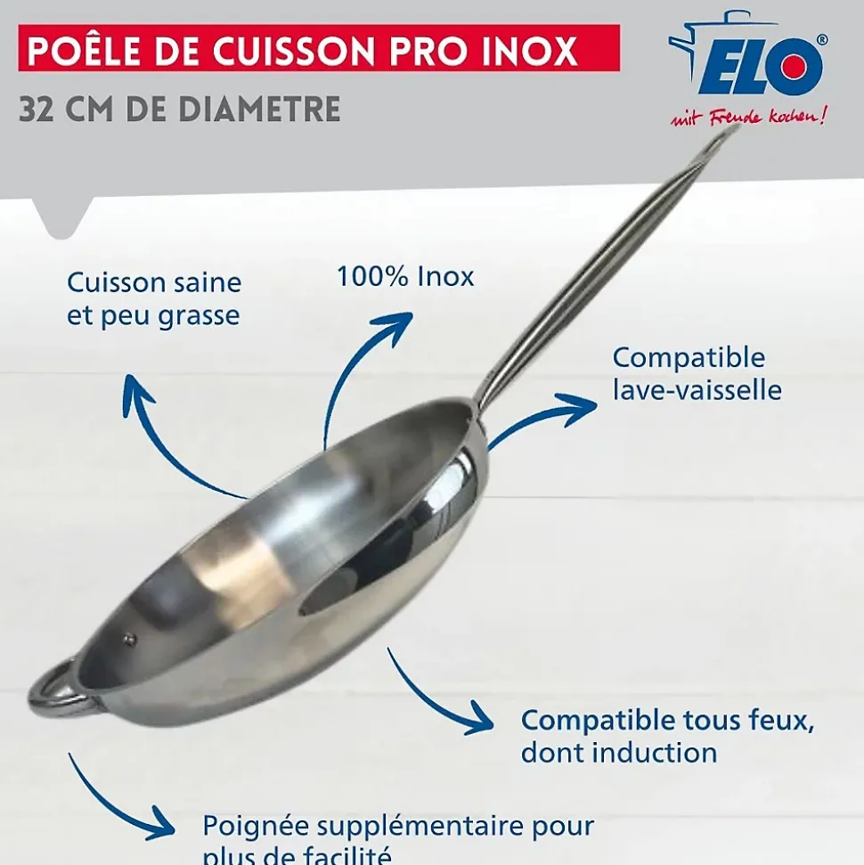 Lot de 2 poêles inox de 28 cm et 32 cm Elo Profi Therm
