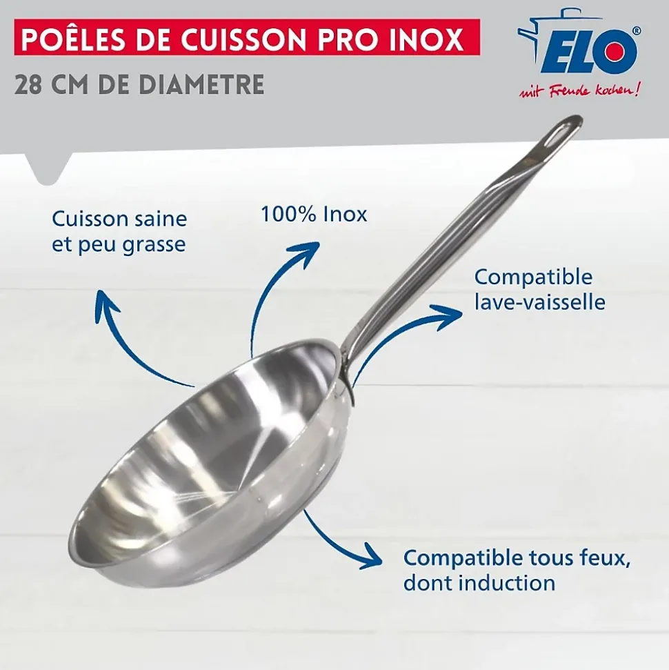 Lot de 2 poêles inox de 28 cm et 32 cm Elo Profi Therm