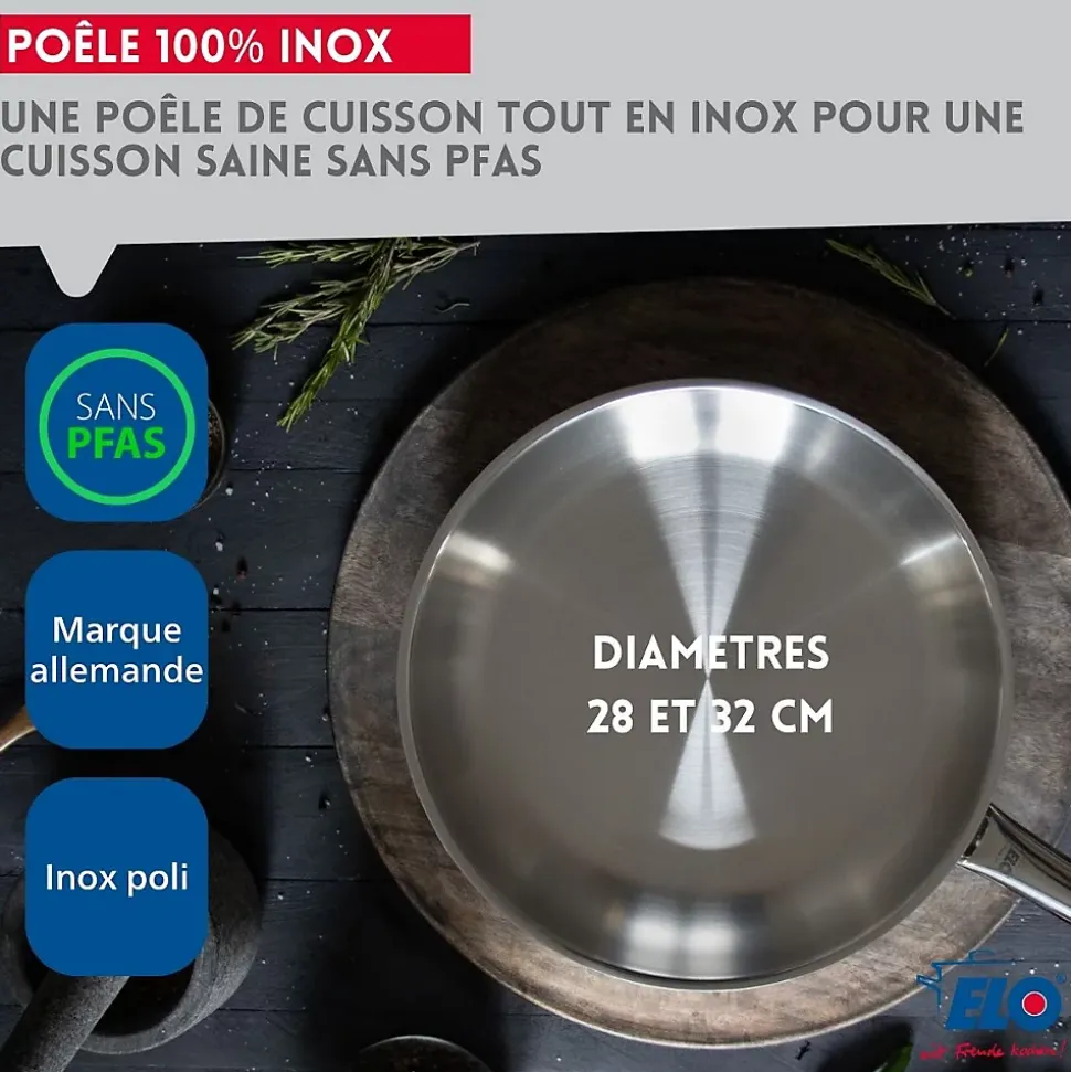 Lot de 2 poêles inox de 28 cm et 32 cm Elo Profi Therm