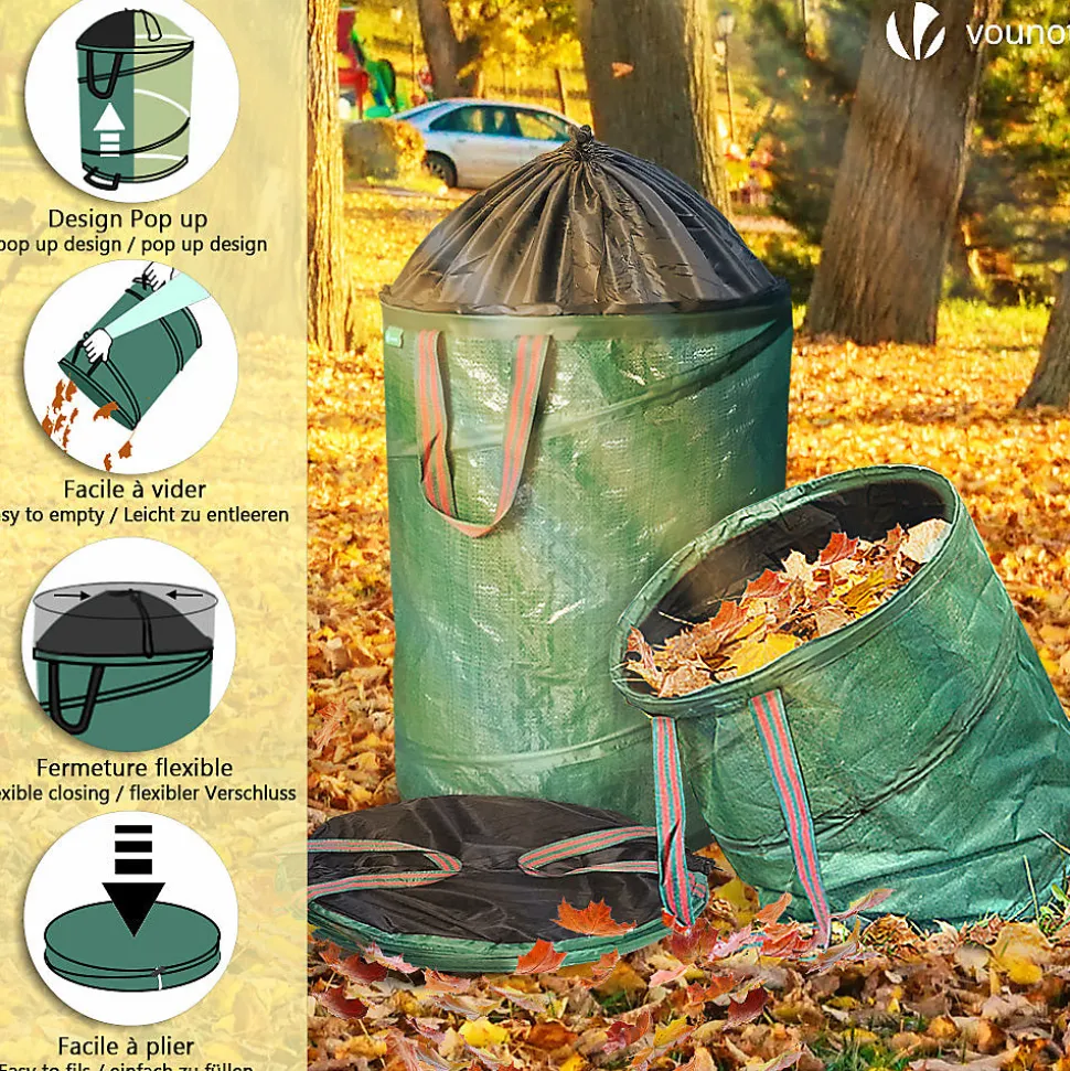Lot de 3 Sac de Jardin Pop up 100L en Polyéthylène avec Poignées VOUNOT