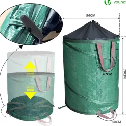 Lot de 3 Sac de Jardin Pop up 170L en Polyéthylène avec Poignées VOUNOT