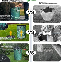 Lot de 3 Sac de Jardin Pop up 170L en Polyéthylène avec Poignées VOUNOT