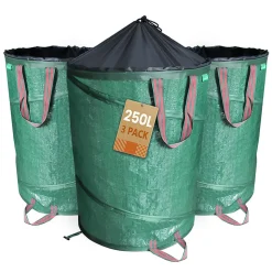 Lot de 3 Sac de Jardin Pop up 170L en Polyéthylène avec Poignées VOUNOT