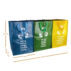 Lot de 3 sacs de tri réutilisables pour recyclage des déchets - 130 L - Linxor