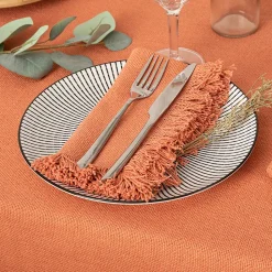 Lot de 2 serviettes de table Maha - coton - rose terracotta - 40x40 cm - Atmosphera