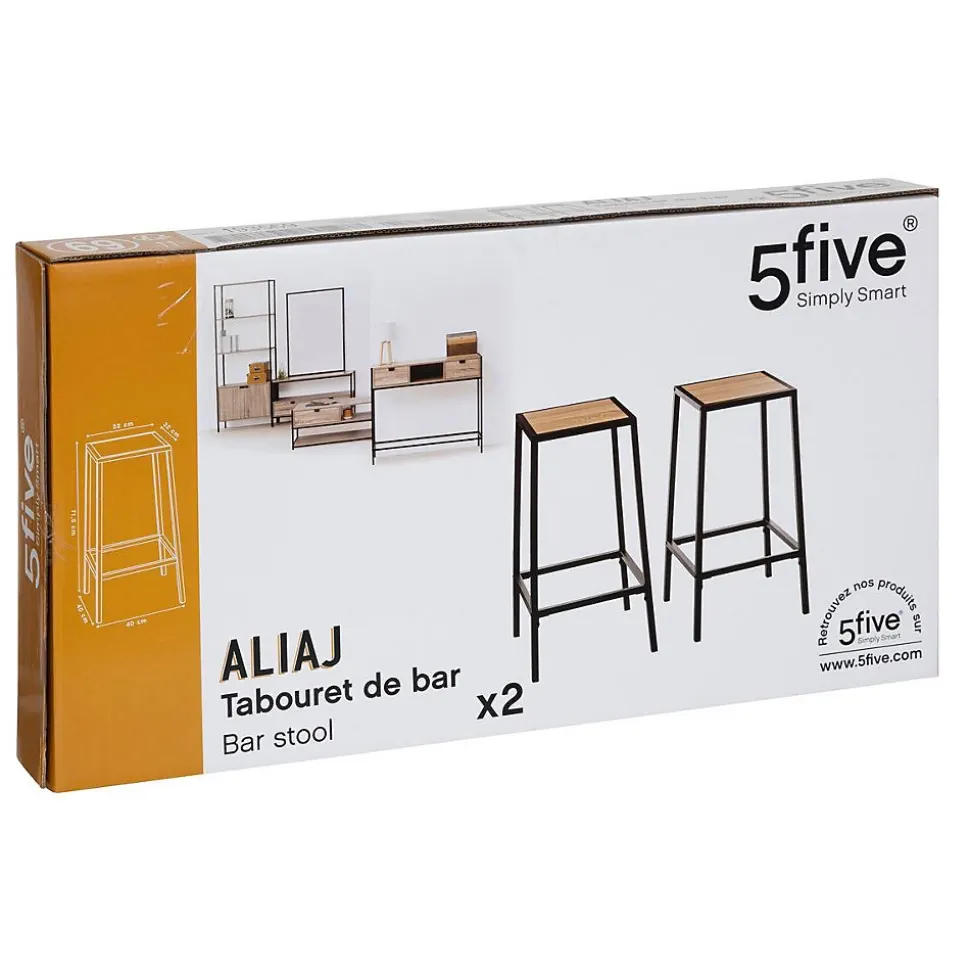 Lot de 2 tabourets bar effet chêne naturel Aliaj - 5Five