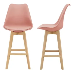 Lot de 2 Tabourets de Bar Lublin Similicuir Hêtre 105 x 48 x 58 cm Rose en.casa