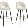 Lot de 2 tabourets de bar en velours côtelé et métal - Crème - FINCHY