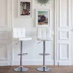 Lot de 2 tabourets de bar blanc MIKE - HAPPY GARDEN