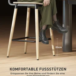 Lot De 2 Tabourets De Bar Ergonomiques - Dossier Et Repose-pieds, Acier - Style Naturel