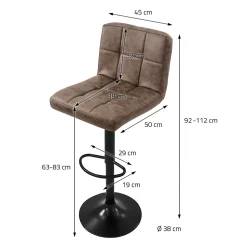 Lot de 2 tabourets de bar rembourrées en simili marron chaise hauteur réglable