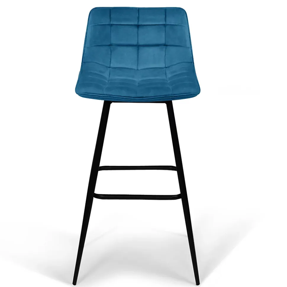 Lot de 4 tabourets de bar MADY en velours mix color bleu, gris clair, gris foncé, jaune