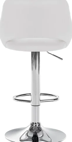 Lot de 2 tabourets de bar Milet similicuir, Chaise de bar pivotante avec repose-pieds et dossier Métalchromé/Blanc