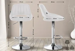 Lot de 2 tabourets de bar Milet similicuir, Chaise de bar pivotante avec repose-pieds et dossier Métalchromé/Blanc
