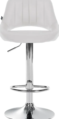 Lot de 2 tabourets de bar Milet similicuir, Chaise de bar pivotante avec repose-pieds et dossier Métalchromé/Blanc