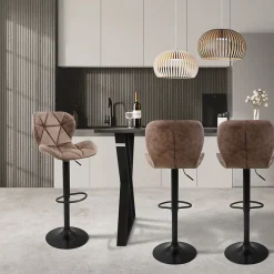 Lot de 4 tabourets de bar rembourrées en simili marron hauteur réglable 59-79 cm