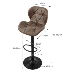 Lot de 4 tabourets de bar rembourrées en simili marron hauteur réglable 59-79 cm