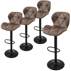 Lot de 4 tabourets de bar rembourrées en simili marron hauteur réglable 59-79 cm