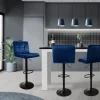 Lot de 4 tabourets de bar rembourrées en velours bleu chaise réglable en hauteur