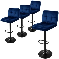 Lot de 4 tabourets de bar rembourrées en velours bleu chaise réglable en hauteur