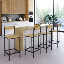 Lot de 4 tabourets de bar DETROIT avec dossier chaise de cuisine design industriel