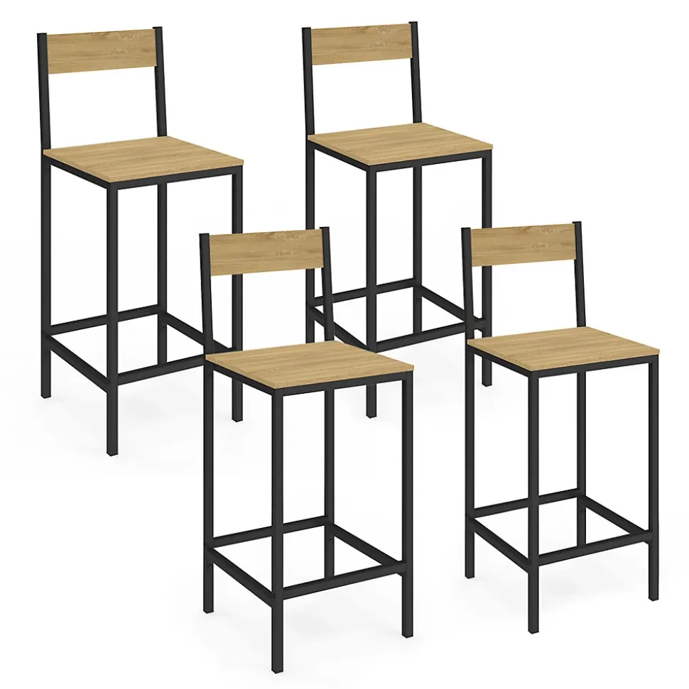 Lot de 4 tabourets de bar DETROIT avec dossier chaise de cuisine design industriel