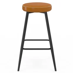 Lot de 2 tabourets de bar ISAURE marron avec coutures et pieds en métal noir