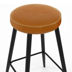 Lot de 2 tabourets de bar ISAURE marron avec coutures et pieds en métal noir