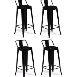 Lot de 4 tabourets de bar LENY métal noir mat et dossier aspect brut factory