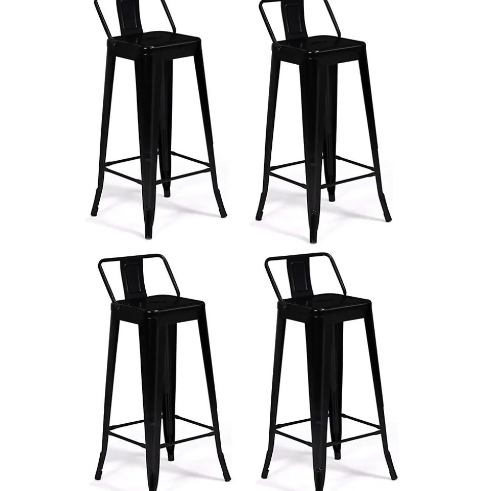 Lot de 4 tabourets de bar LENY métal noir mat et dossier aspect brut factory