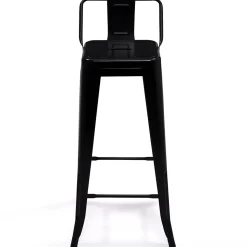 Lot de 4 tabourets de bar LENY métal noir mat et dossier aspect brut factory