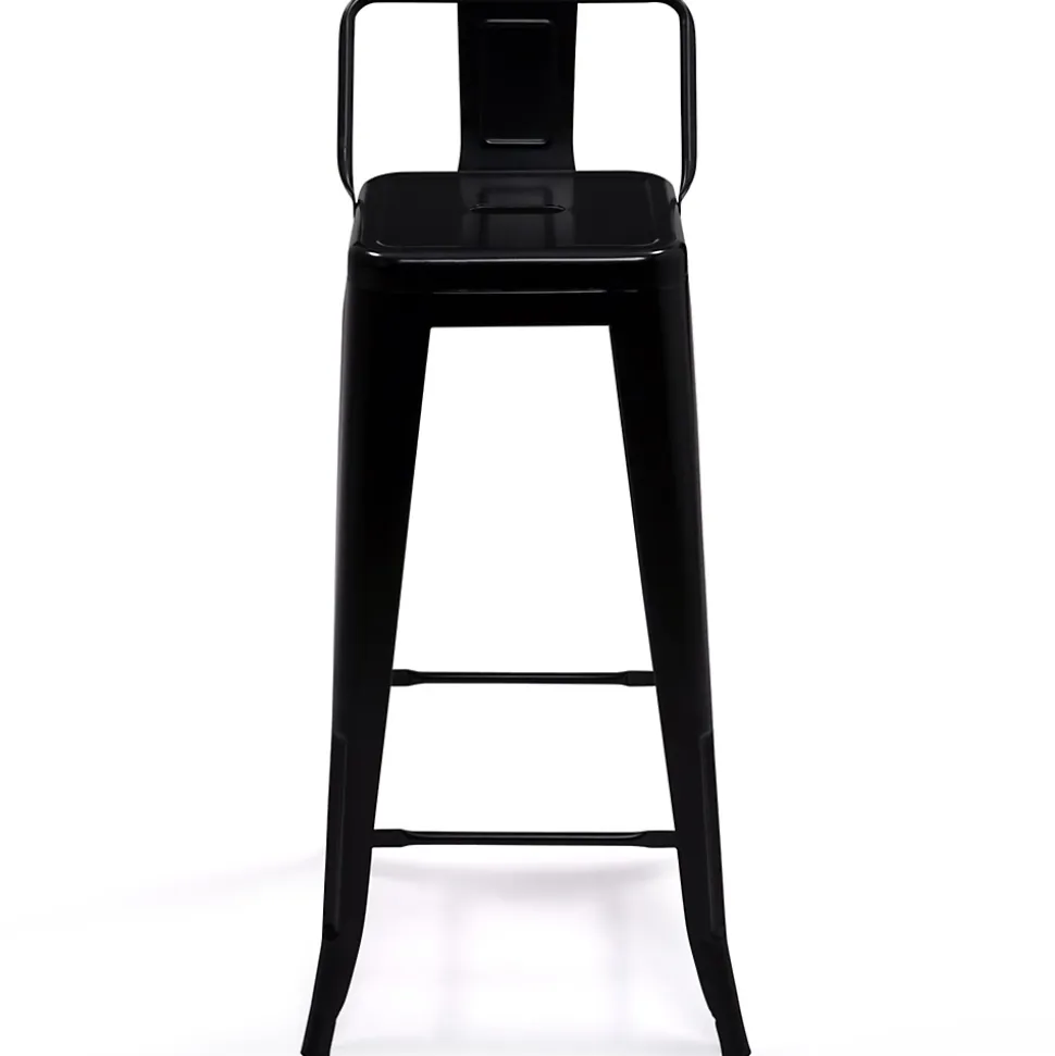 Lot de 4 tabourets de bar LENY métal noir mat et dossier aspect brut factory