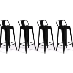Lot de 4 tabourets de bar LENY métal noir mat et dossier aspect brut factory