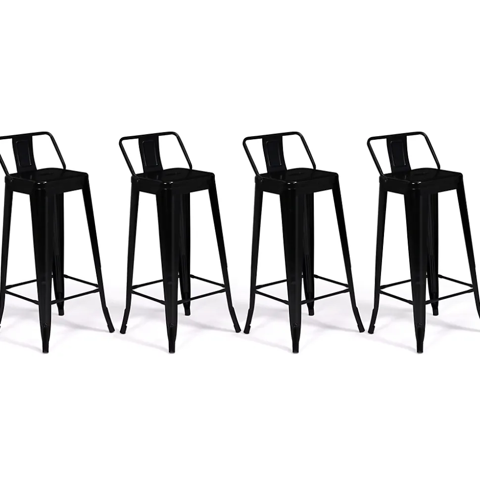 Lot de 4 tabourets de bar LENY métal noir mat et dossier aspect brut factory