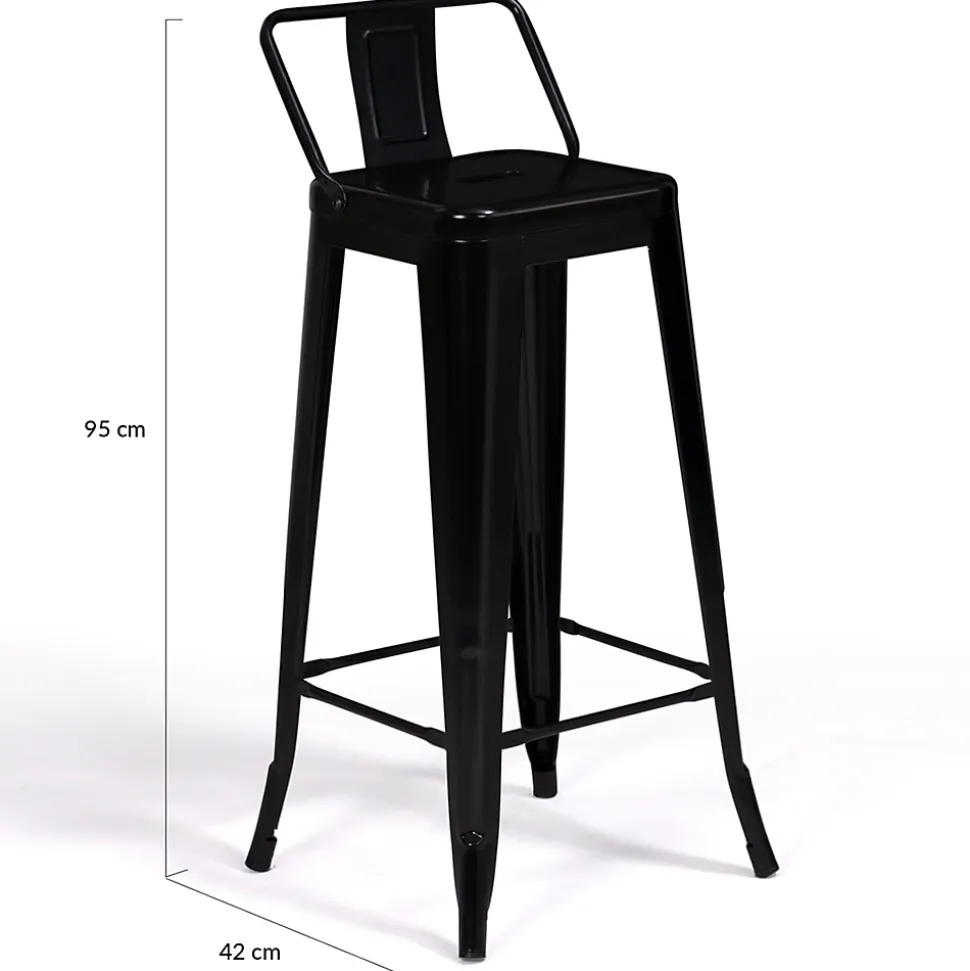 Lot de 4 tabourets de bar LENY métal noir mat et dossier aspect brut factory