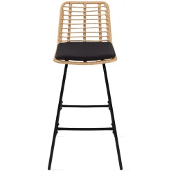 Lot de 2 tabourets de bar SUMMER effet rotin pied métal noir