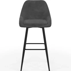 Lot de 4 tabourets de bar THALYA en velours gris foncé avec demi-accoudoirs