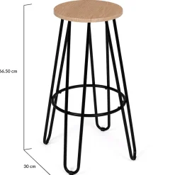 Lot de 2 tabourets de bar DUBLIN assise ronde design industriel