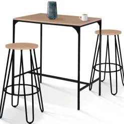 Lot de 2 tabourets de bar DUBLIN assise ronde design industriel