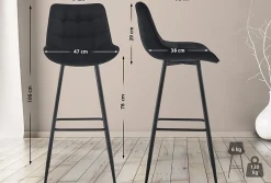 Lot de 2 tabourets de bar Dartford, Chaise de bar rembourrée, Structure métallique Noir/Velours