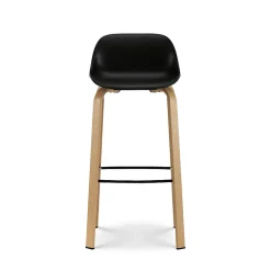 Lot de 2 tabourets de bar noirs style scandinave avec pieds effet bois en métal Hauteur 66cm