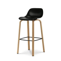 Lot de 2 tabourets de bar noirs style scandinave avec pieds effet bois en métal Hauteur 66cm