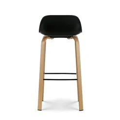 Lot de 2 tabourets de bar noirs style scandinave avec pieds effet bois en métal Hauteur 66cm