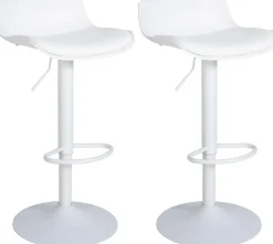 Lot de 2 tabourets de bar Aveiro similicuir, chaises réglables, pied trompette, structure métal, protections sol Blanc