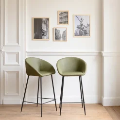 Lot de 2 tabourets de bar en simili vert ACHILLE - HAPPY GARDEN