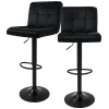 Lot de 2 tabourets de bar rembourrées en velours noir chaise réglable en hauteur
