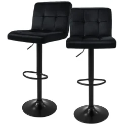 Lot de 2 tabourets de bar rembourrées en velours noir chaise réglable en hauteur
